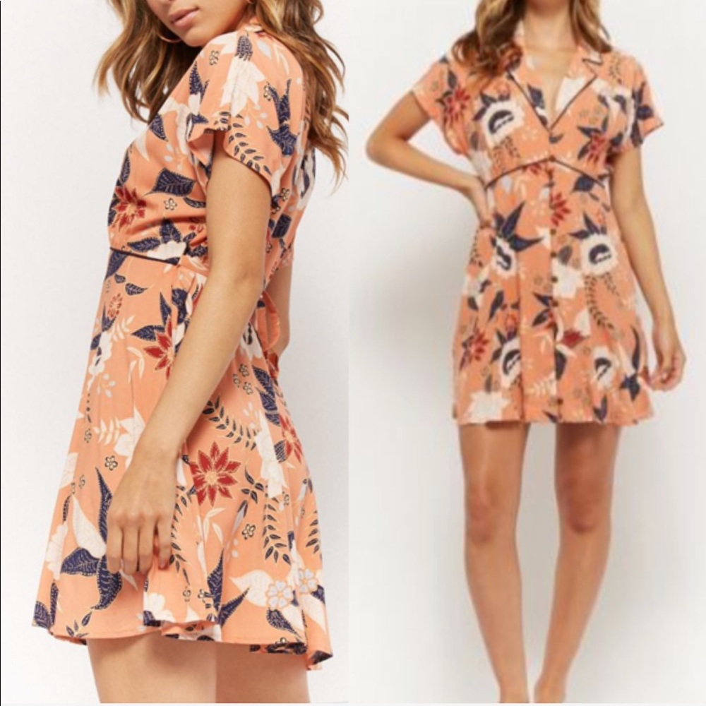 Floral shirt dress a line mini preppy